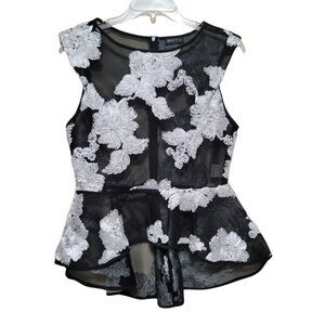 Black and White Mesh and Rosette Blouse S
